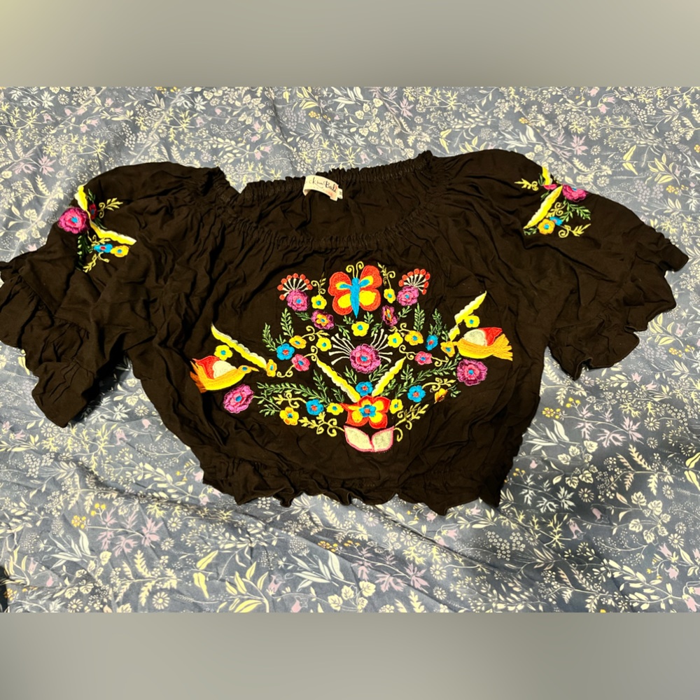 Embroidered colorful crop top!